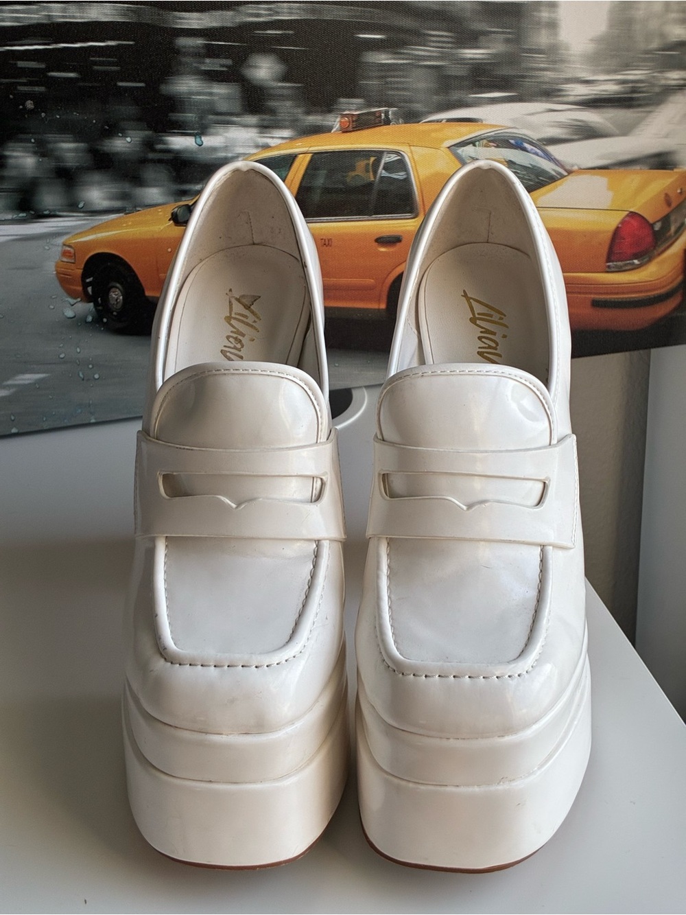 White Platform Block Heel Loafer Pumps - Women - Picture 5 of 5